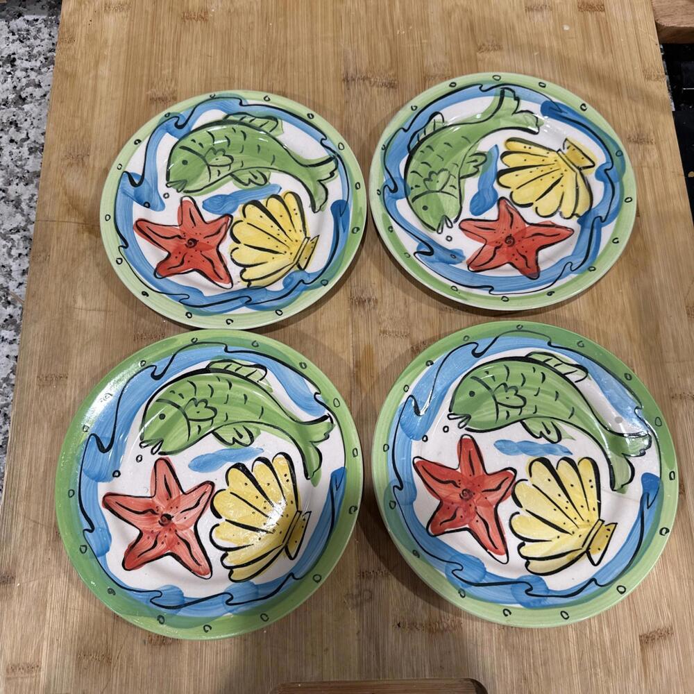 VTG Key West Sango Dessert Salad Plates Fish Starfish Shell lot of 4 *